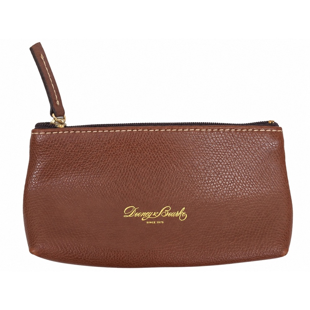 Dooney & Bourke Brown Pebbled Leather Small Zipper Pouch Coin Purse Red Interior